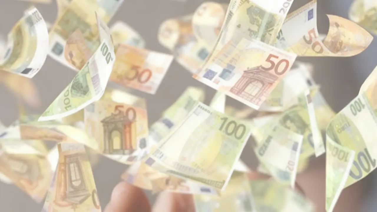 Banconote in euro che fluttuano nell'aria, simbolo di investimenti e rendimento