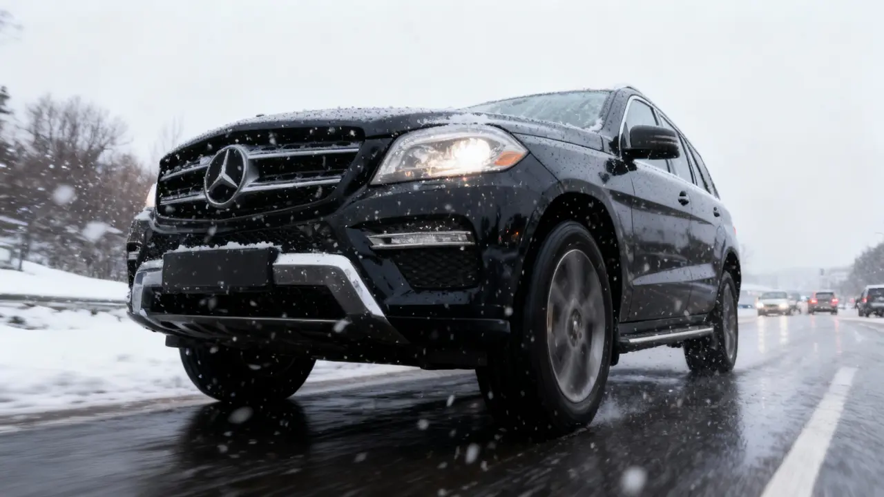 Auto su strada innevata durante una nevicata in Lombardia