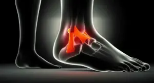 Rappresentazione digitale di un'articolazione della caviglia con infiammazione evidenziata