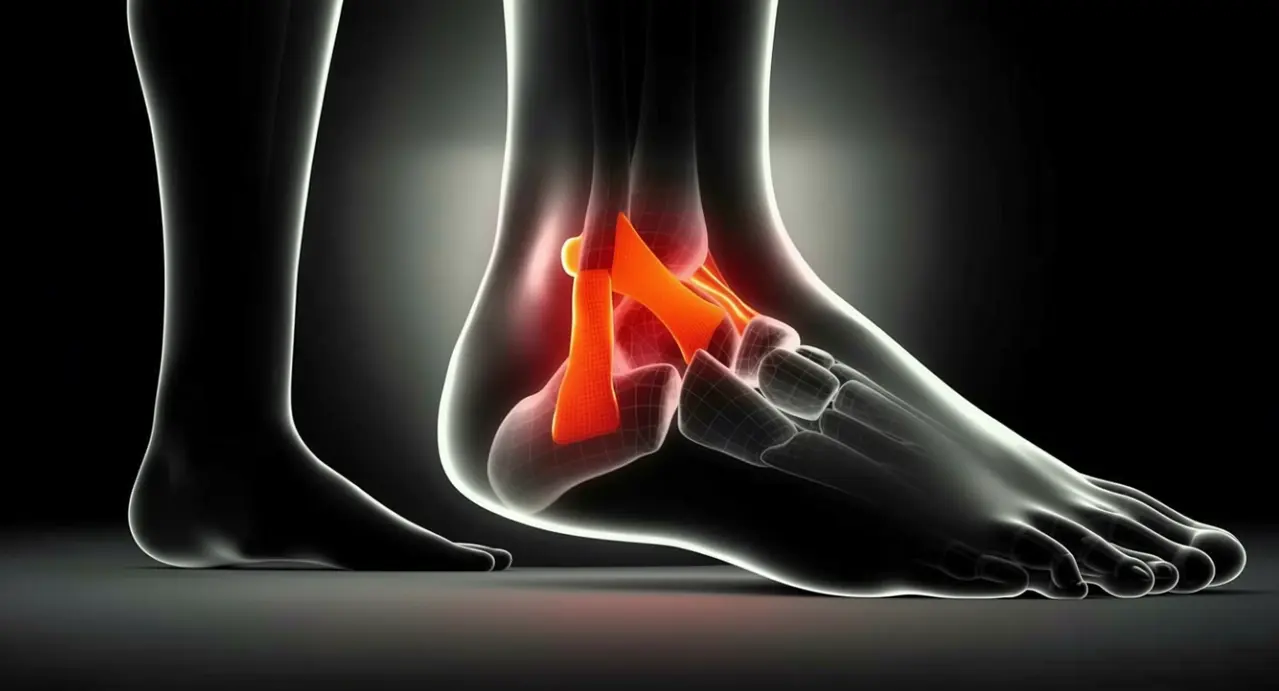 Rappresentazione digitale di un'articolazione della caviglia con infiammazione evidenziata