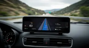 Schermo dell'auto con navigatore Google Maps attivo durante la guida in autostrada