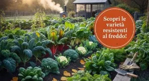 Orto autunnale con ortaggi invernali come cavoli, spinaci e bietole