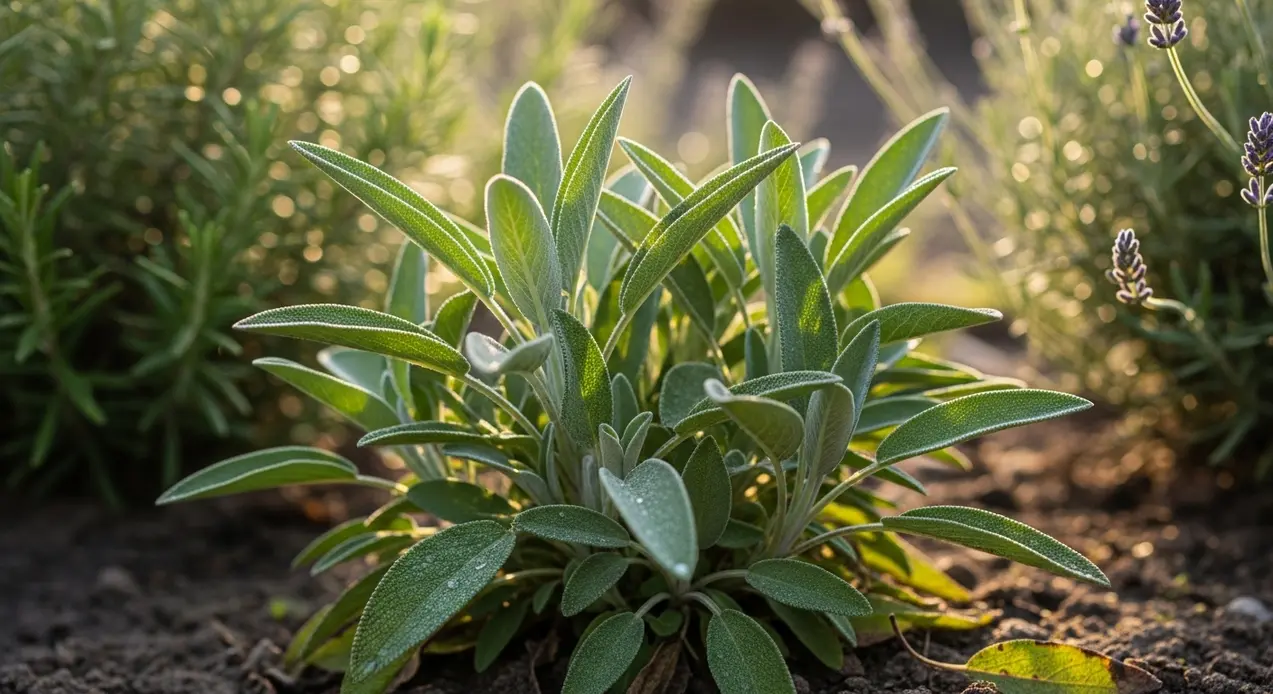 Pianta di salvia rigogliosa in un giardino soleggiato